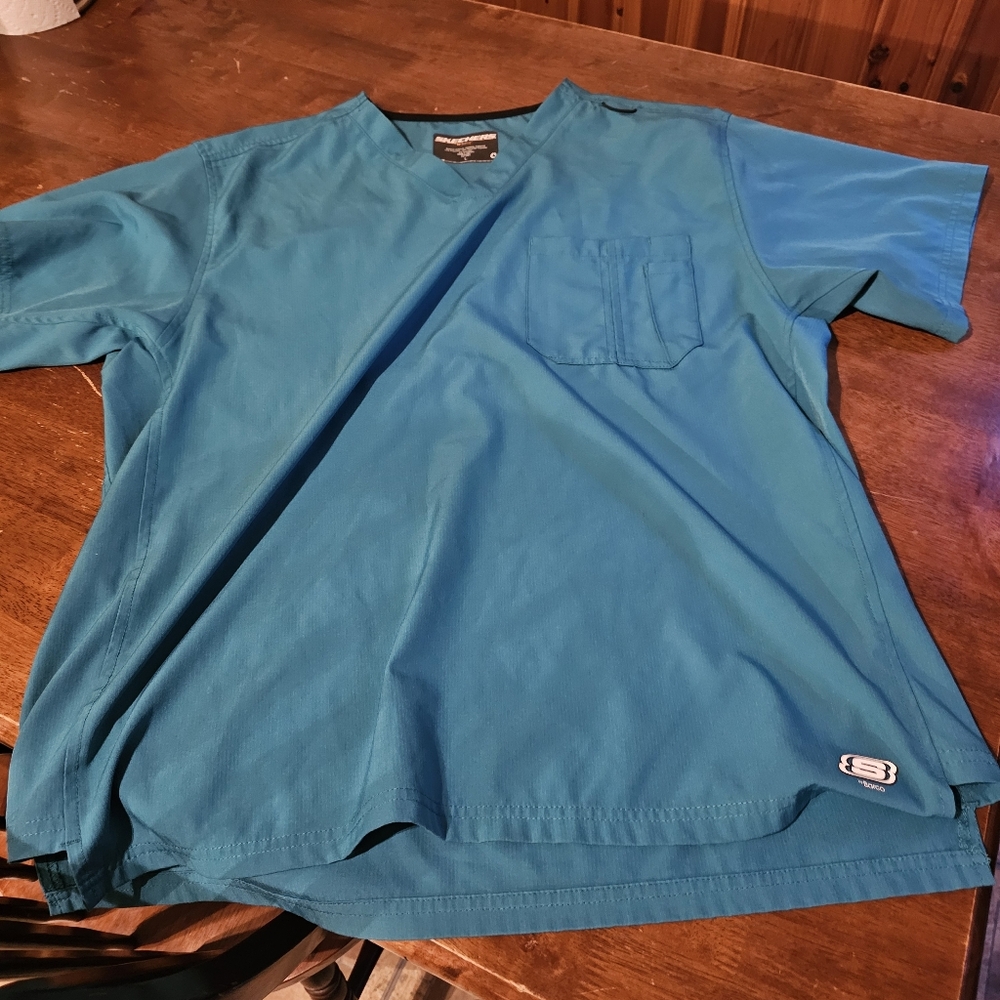 Skechers Scrub Top Shirt Solid Blue Medical Nursing Adult Size Large